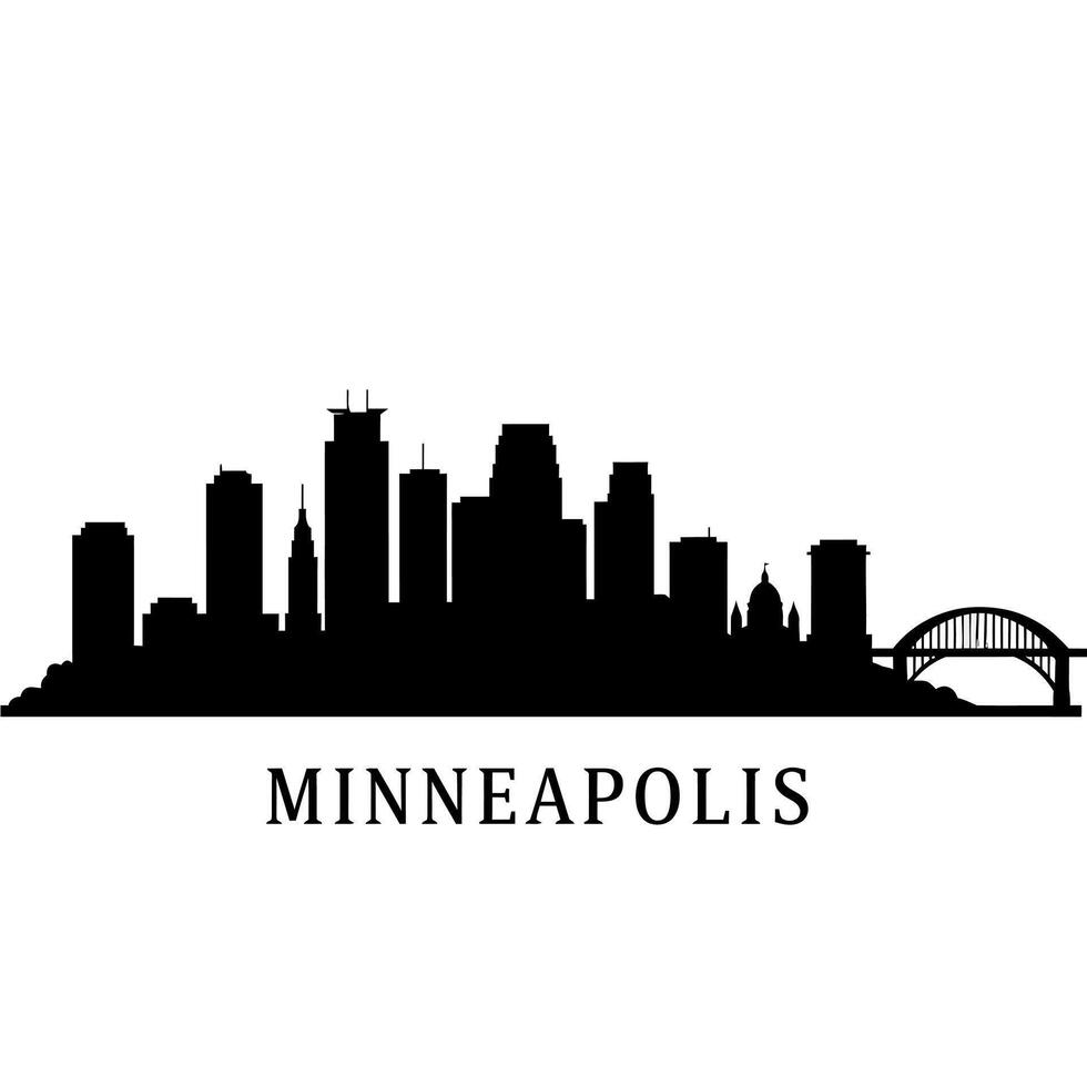 Minneapolis Skyline Black Silhouette with Cityscape. vector
