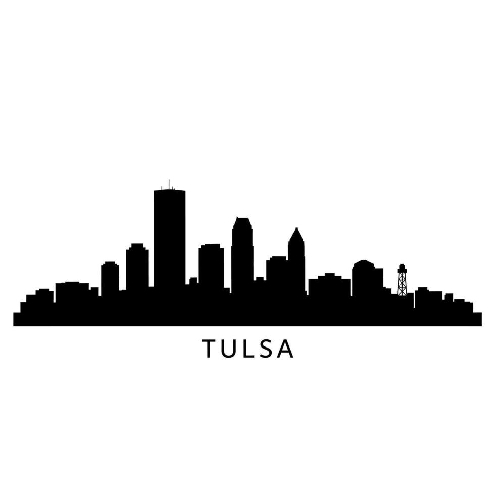 Tulsa Skyline Silhouette with Oklahoma, Black, and White. vector