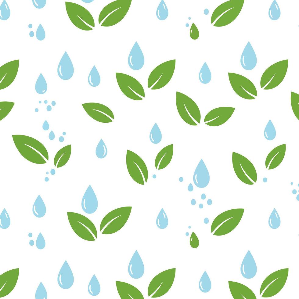 Leaves and Water Drops Pattern. vector