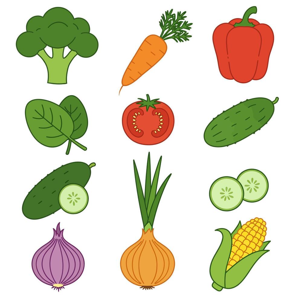 Vegetables flat icons. vector
