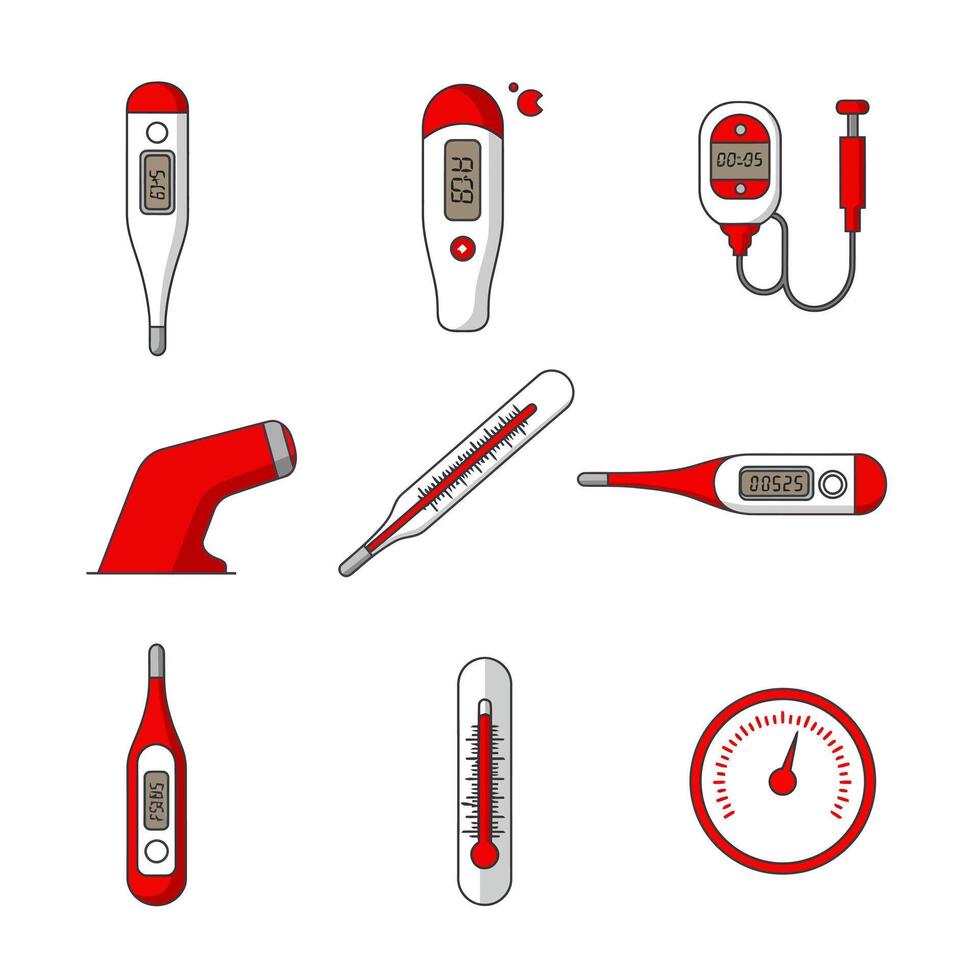 Thermometers Set Health Icons Covid Test. vector