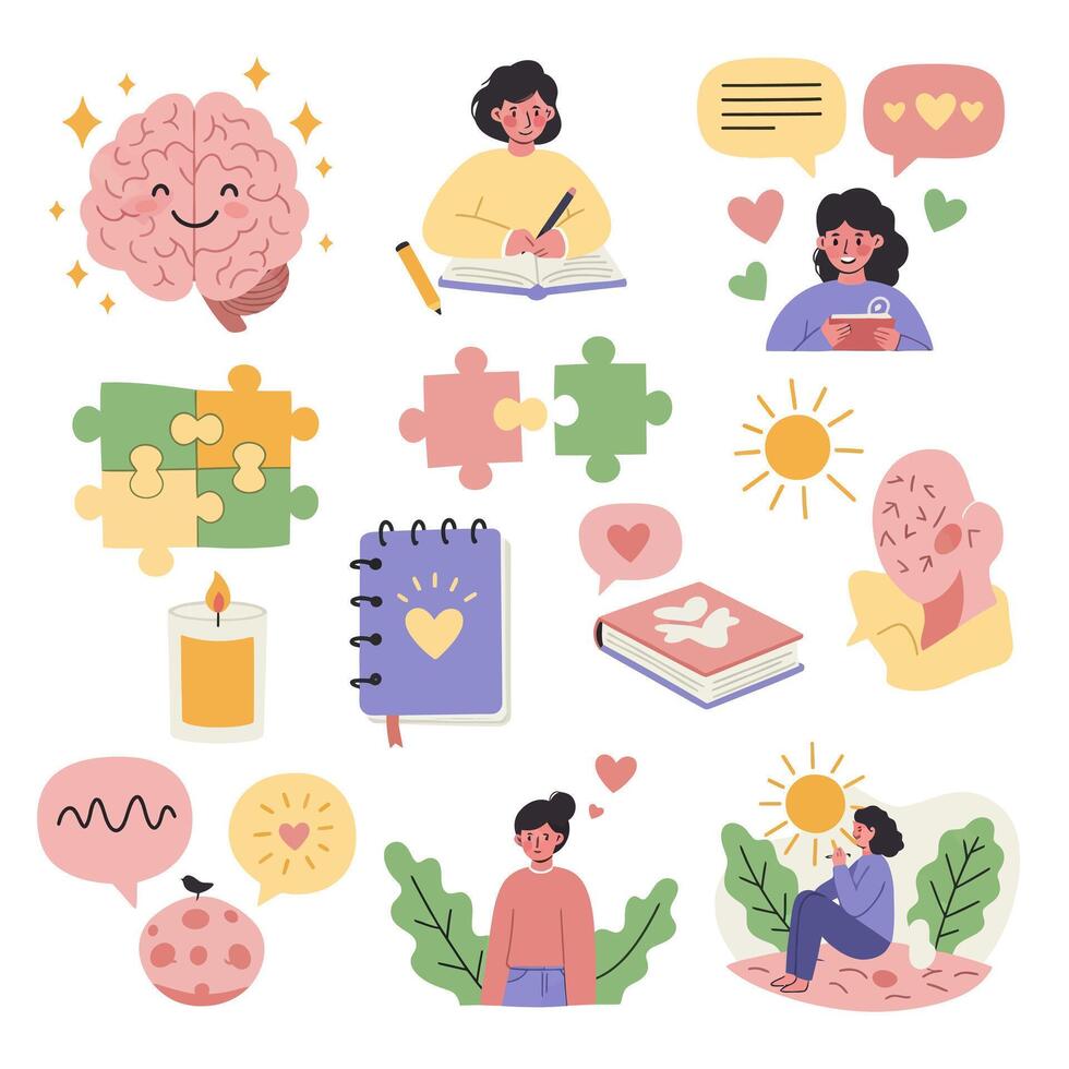 Mental wellness with self care, and mind set. vector