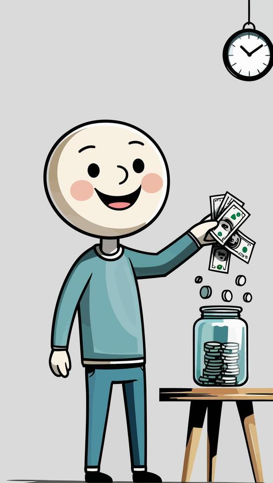 Saving Money Cartoon Investment Strategy. vector