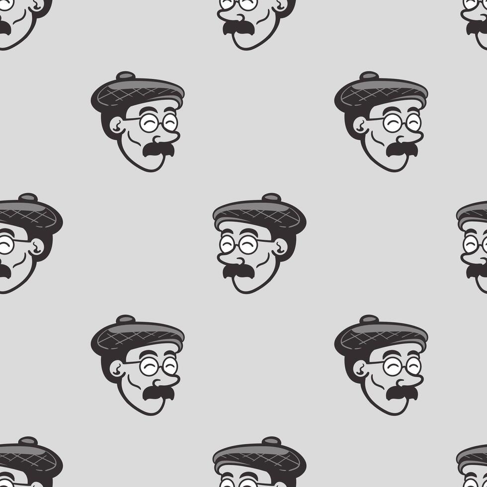 Seamless Pattern Cartoon Illustration of Old Man Head with Mustache and Glasses vector