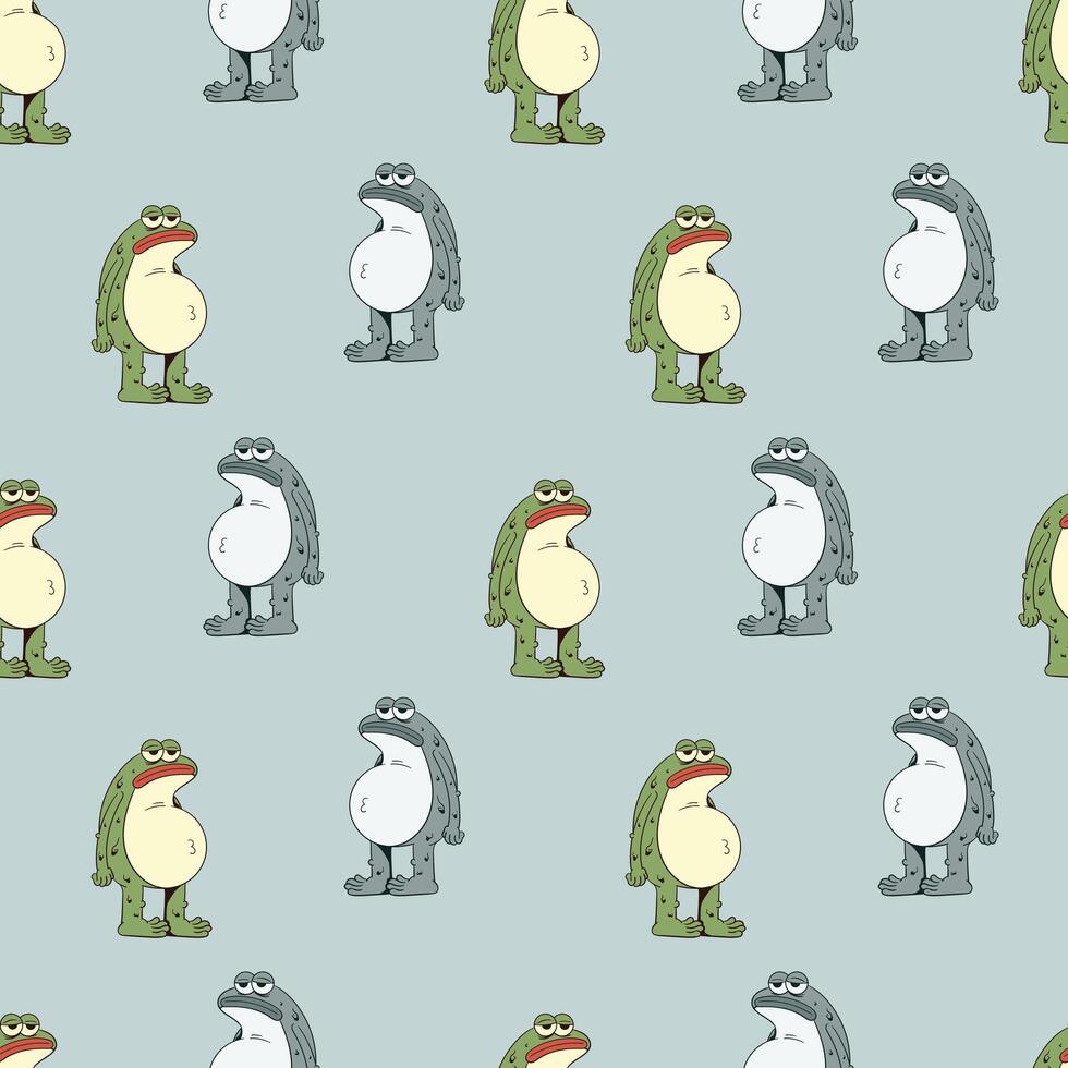 Cute Cartoon Frog Pattern on Pastel Blue Background vector