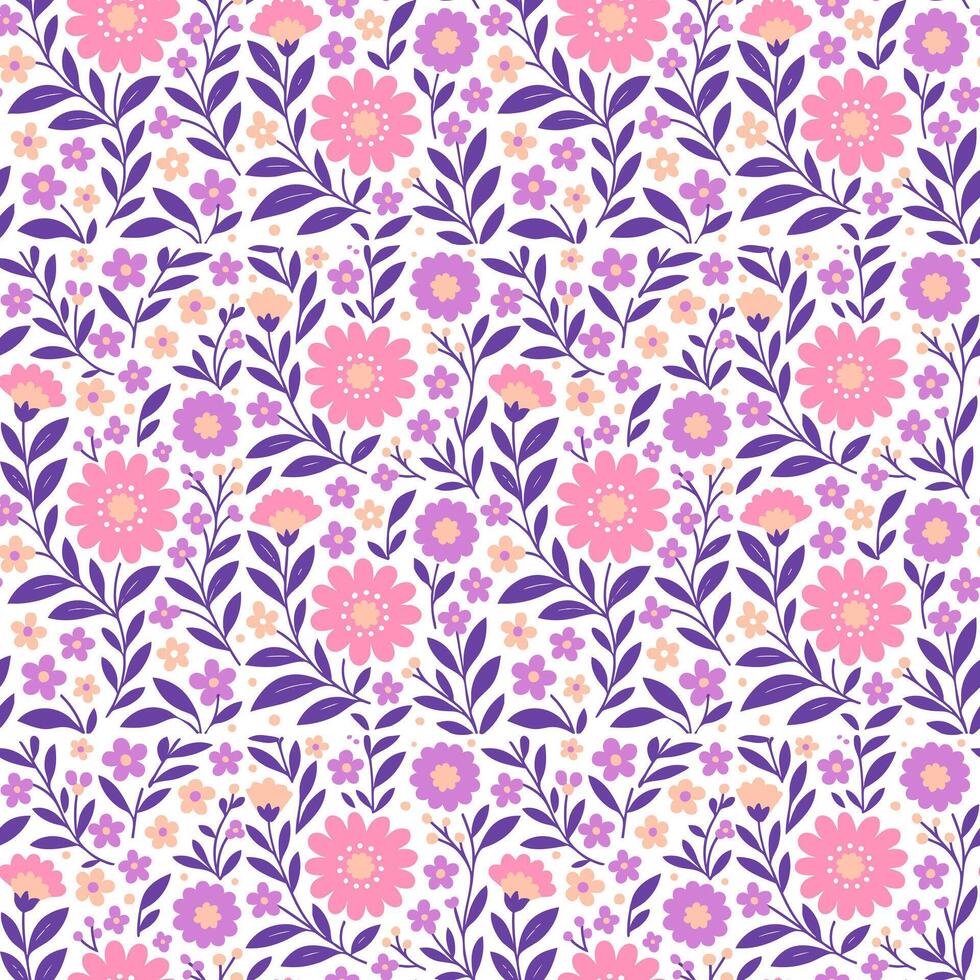 Seamless Floral Pattern with Pink Flowers on Purple Background vector