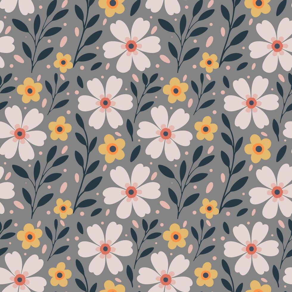 Seamless Floral Pattern with Sakura Flowers on Grey Background vector