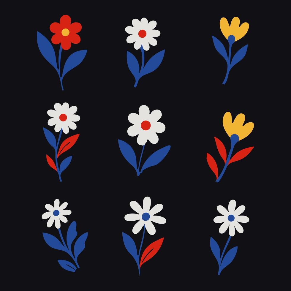 colorfull flowers pack vector