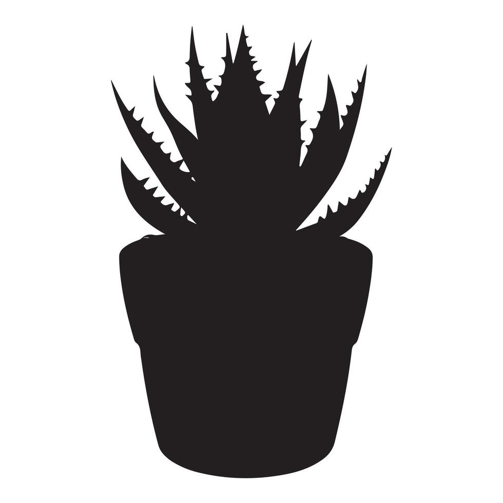 Black Silhouette of Succulent Plant in Pot vector