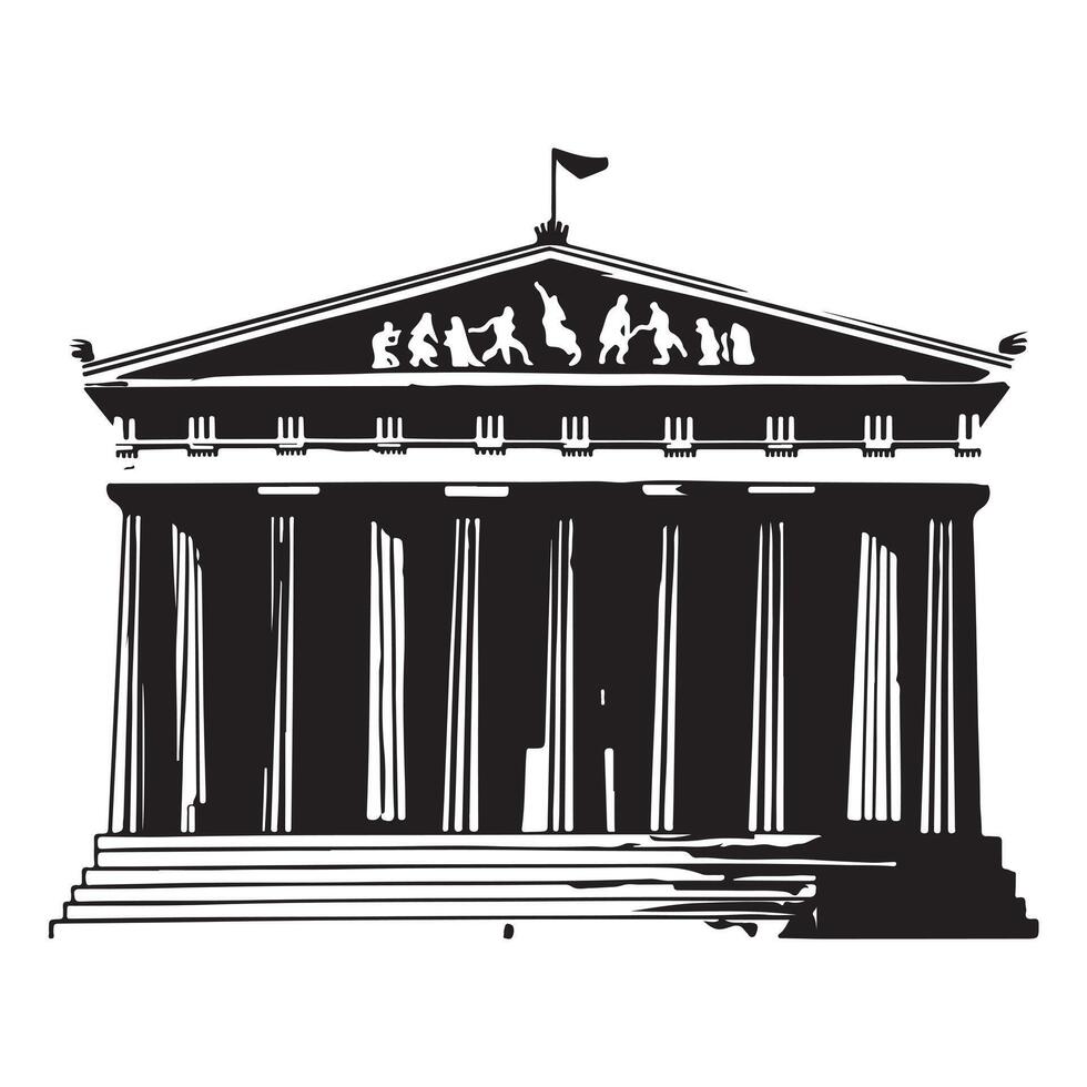 Parthenon Temple Outline on White Background vector