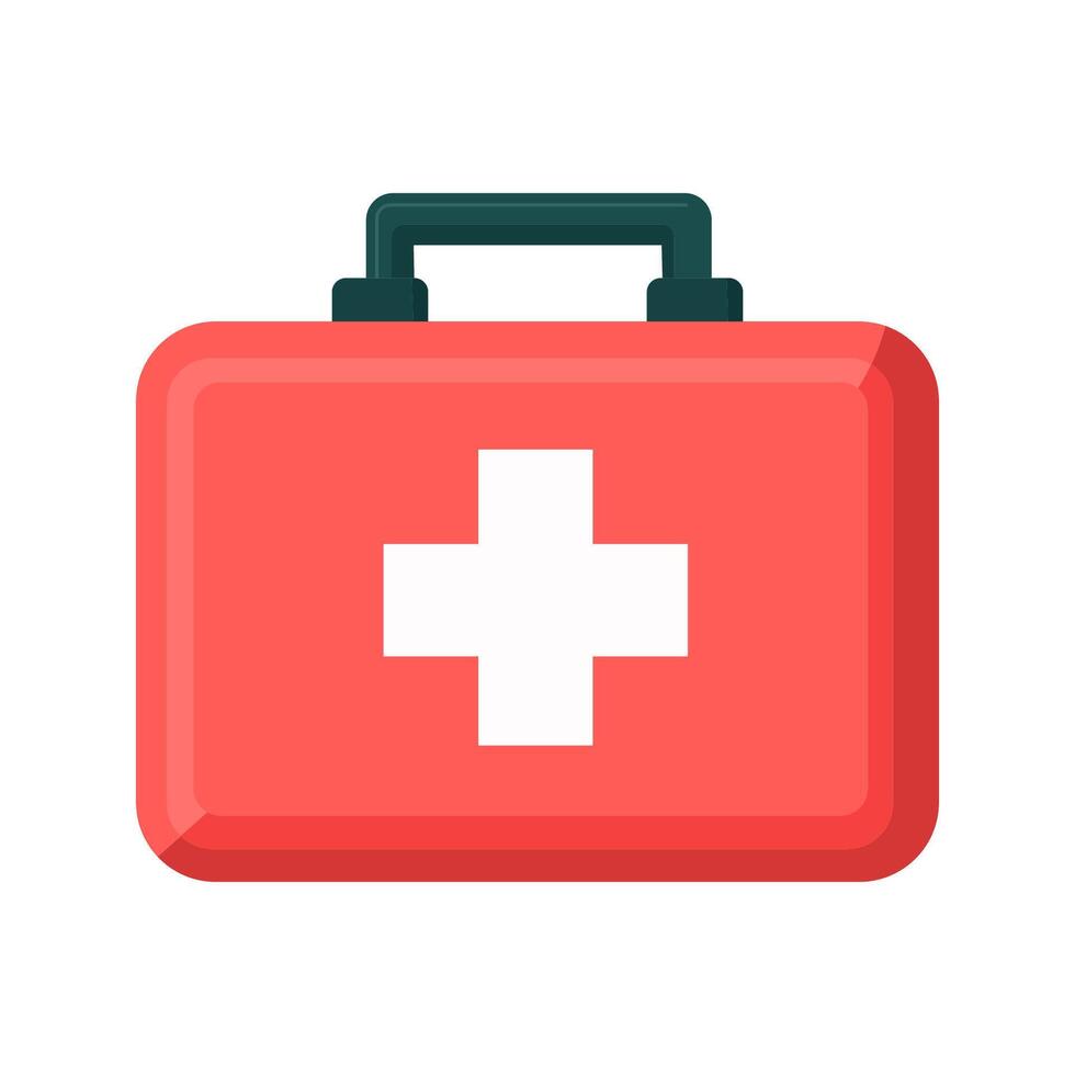 First aid box.Red object with a cross on it, medical equipment, First aid storage, doctor's case. vector