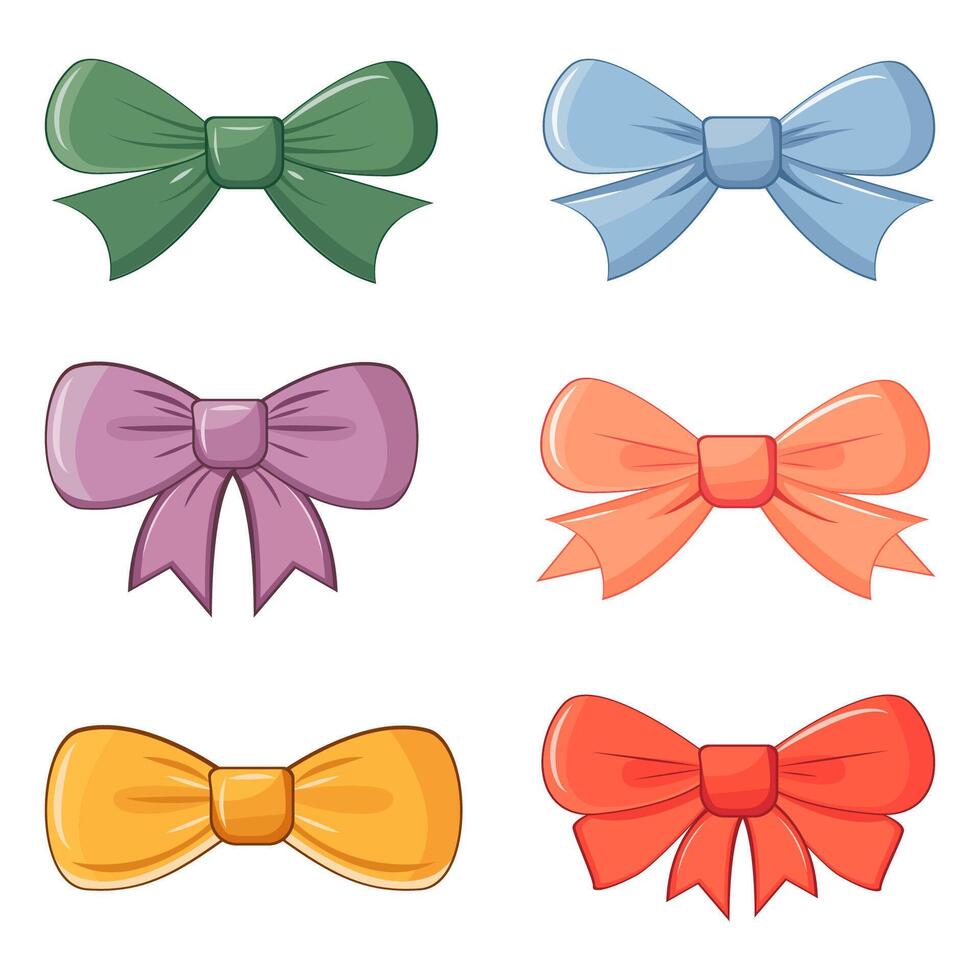 Set of colorful various bows, gift ribbons. Bowknot for decoration, bows for gift wrapping. illustration isolated on white background vector