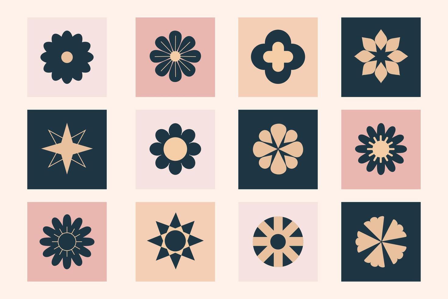 Abstract stars and flowers shapes collection. Primitive geometric forms set. vector