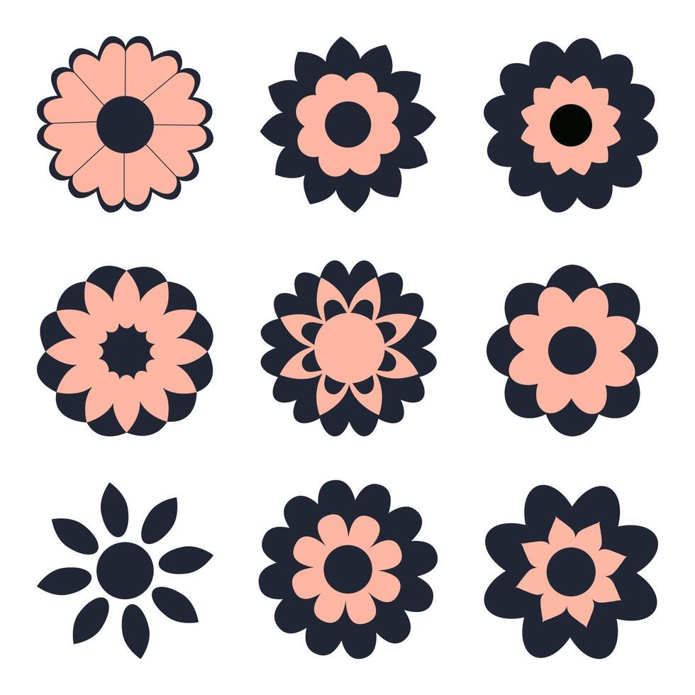 Flower icon. Black color flower shape icon collection. vector
