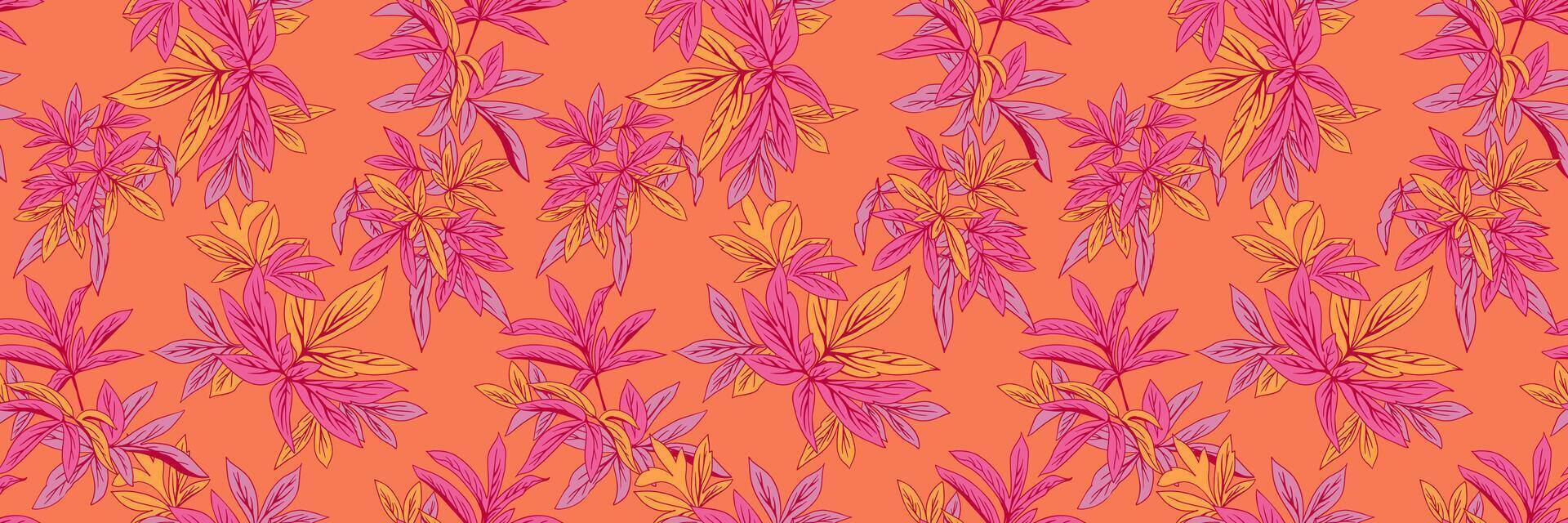 Beautiful branches leaves print. Colorful seamless botanical pattern fall leaf on orange background. Ideal for fabrics, stationery, and home decor, evoking a calm and elegant atmosphere. vector