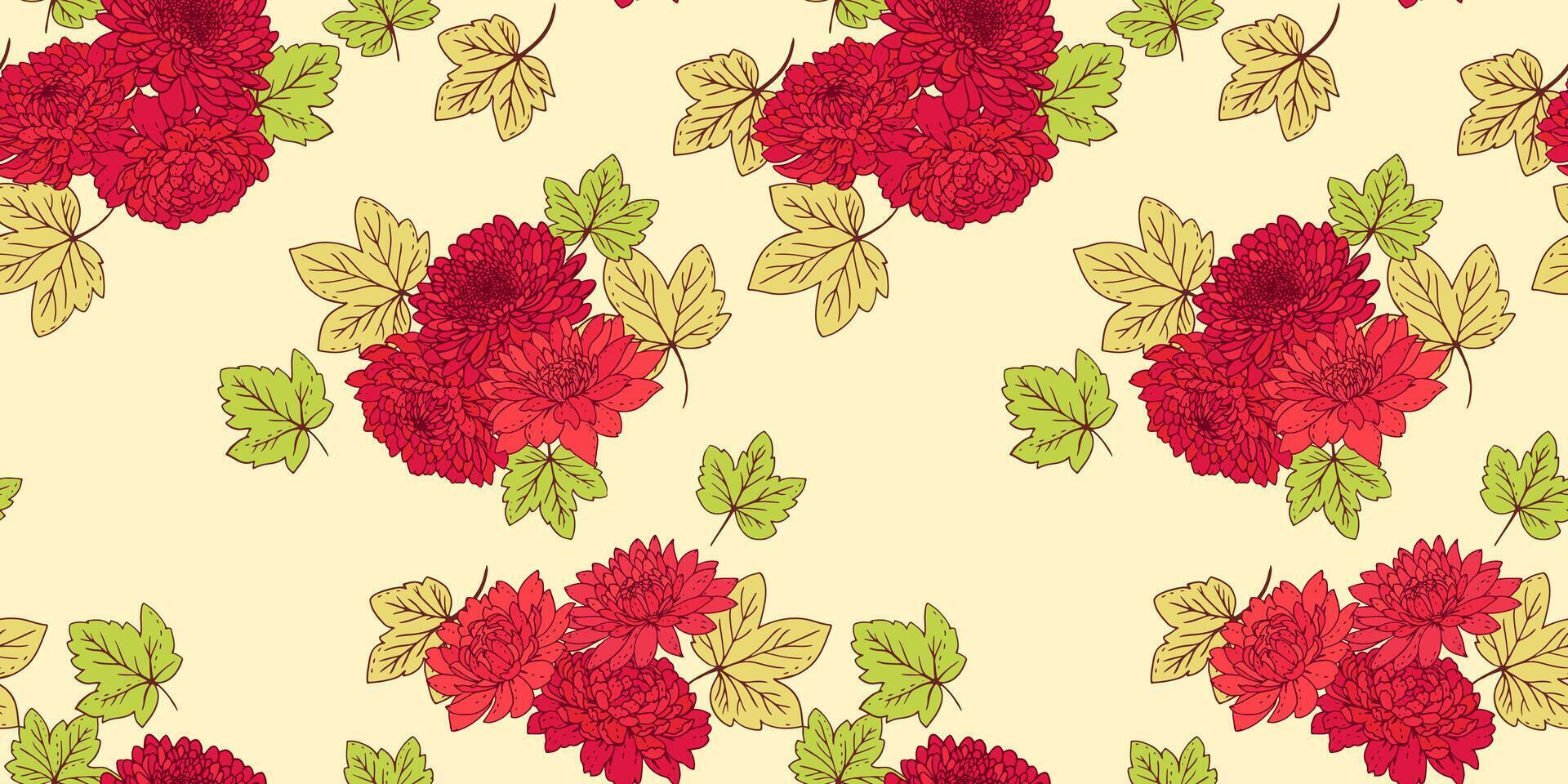 Seamless abstract artistic flowers pattern. drawn illustration florals. Stylized bouquet dahlia peonies chrysanthemum printing. Nature ornament for designs, fabric, textiles vector