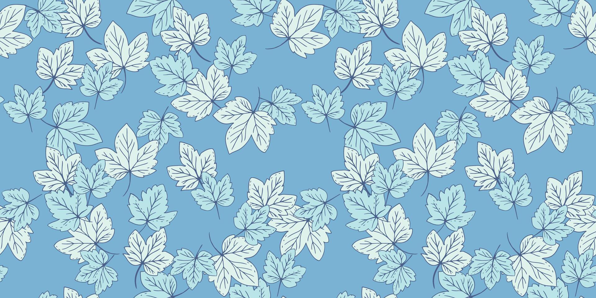 Seamless pattern featuring light maple leaves on blue background. The soft, pastel leaves create a natural, elegant design perfect for fabric, wallpaper, and stationery vector