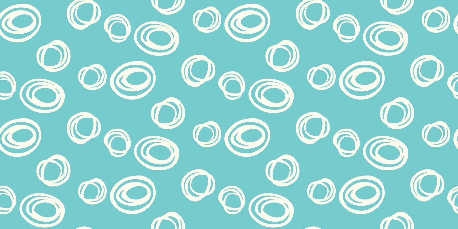 Seamless pattern with abstract hand drawn circles in white on a turquoise, blue background. Modern, bold, and stylish design, perfect for textiles, wallpapers, branding, and creative projects vector