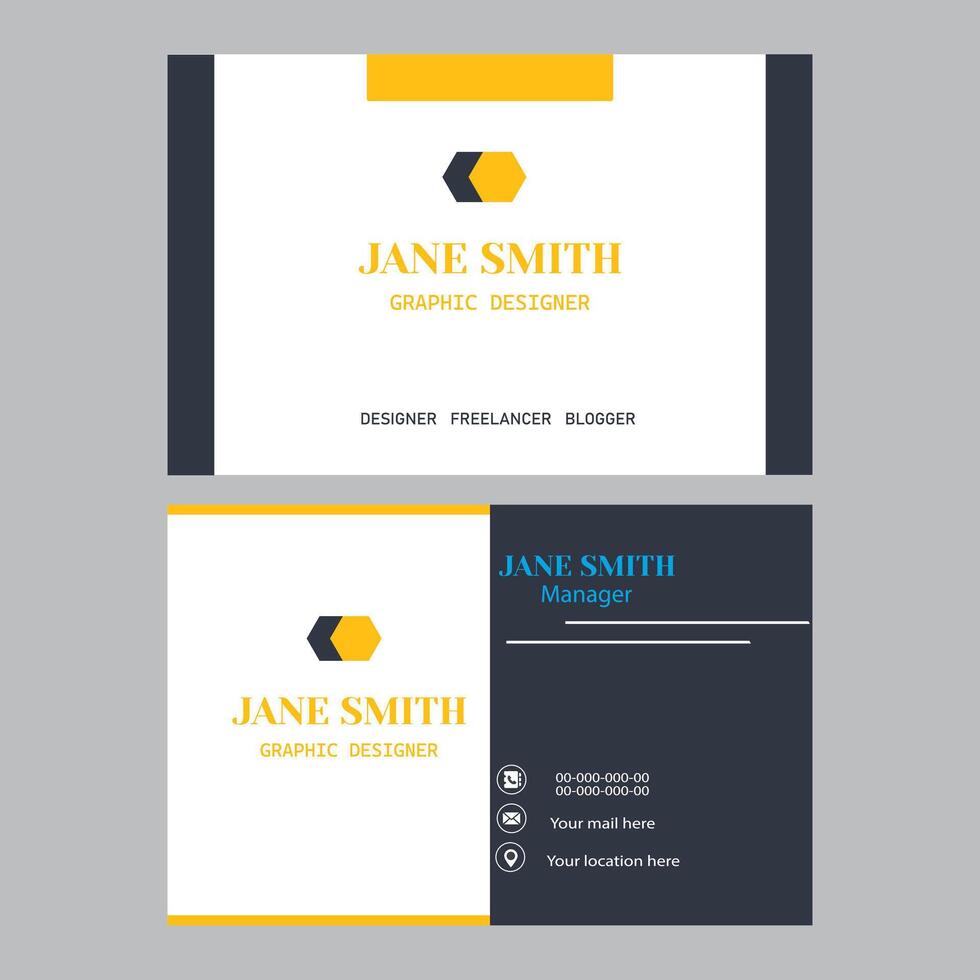 A business card with a yellow and black design vector