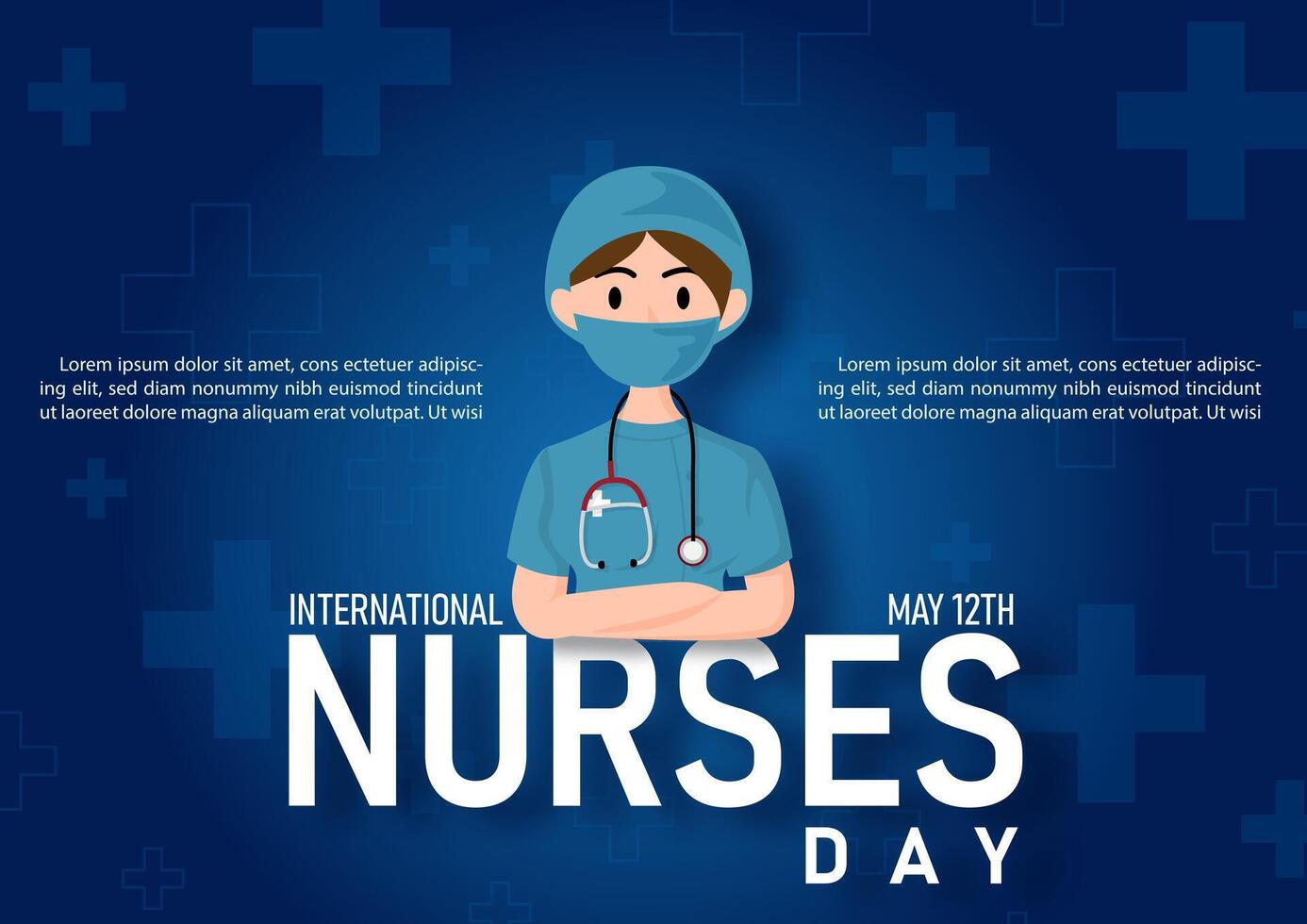 Nurse in cartoon character and paper cut style with Nurses day's wording of event and example texts on gradient navy blue background. vector