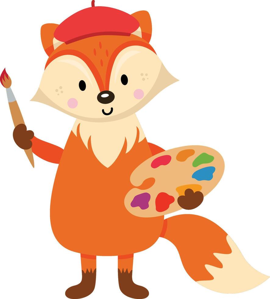Cute Fox Artist with Palette and Brush vector