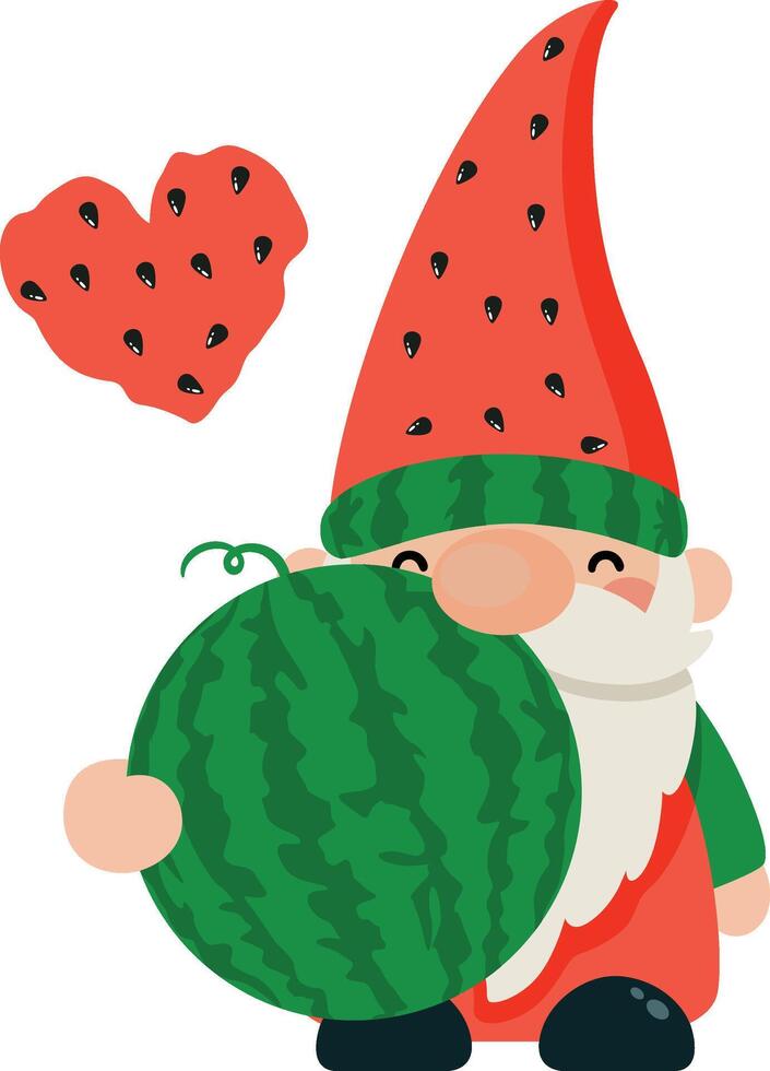Sweet Gnome with Watermelon and Heart Shape vector