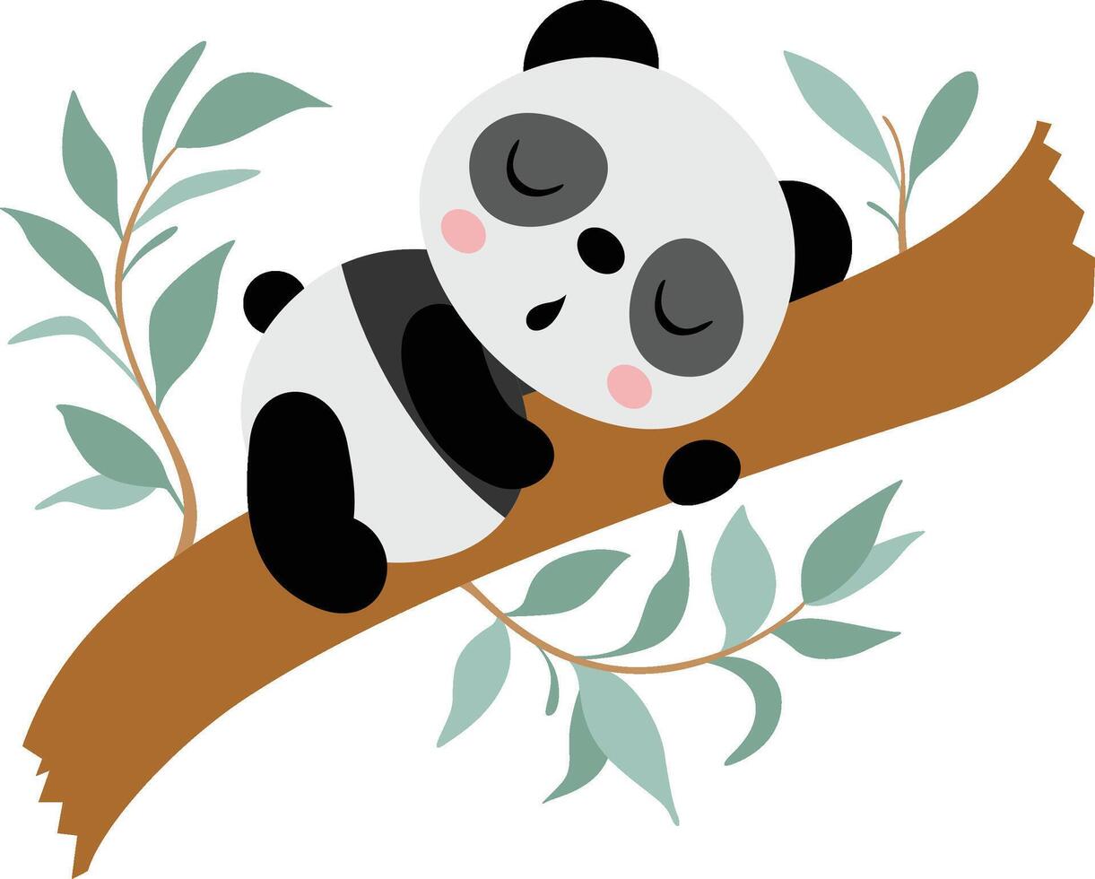 Cute Sleeping Panda Curled on Branch vector
