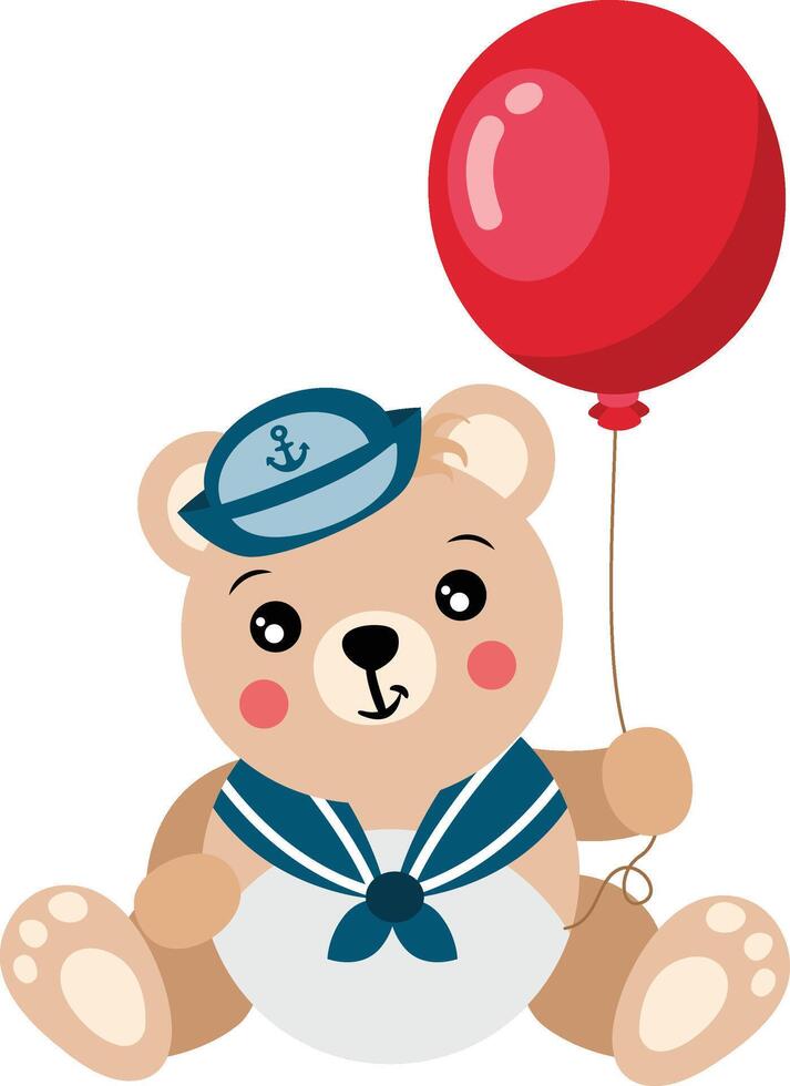 Cute Sailor Teddy Bear with Red Balloon vector