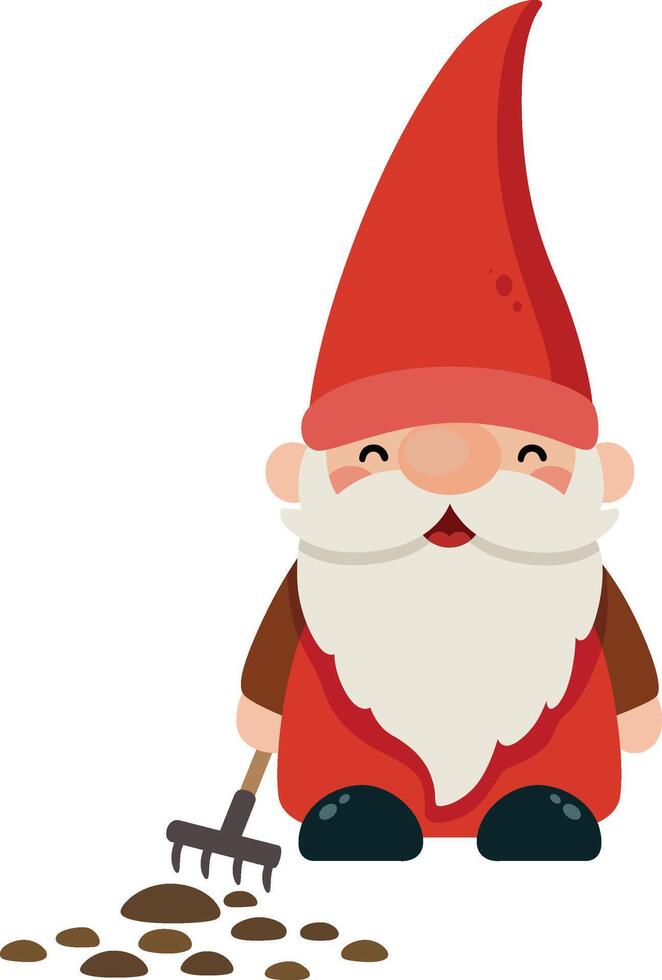 Cute Smiling Gnome Working in Garden vector