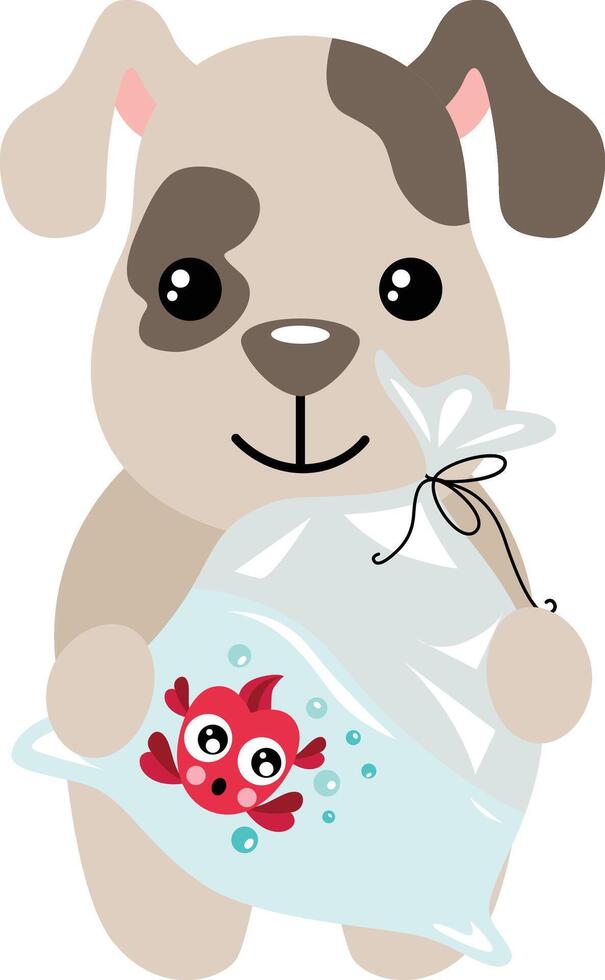 Cute Dog Holding a Bagged Goldfish vector