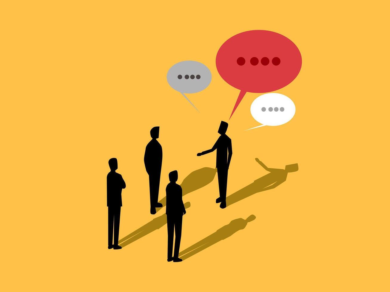 Discussion or presentation meeting. Businessman is talking about work in a meeting using speech bubbles vector