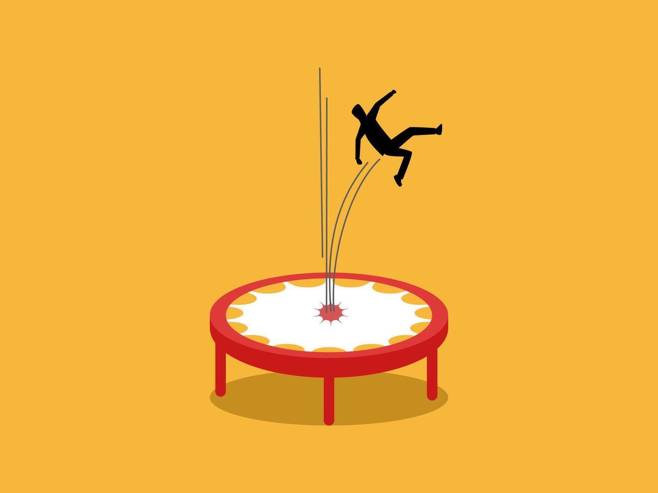 Businessman falls, falls down and is supported by a trampoline vector