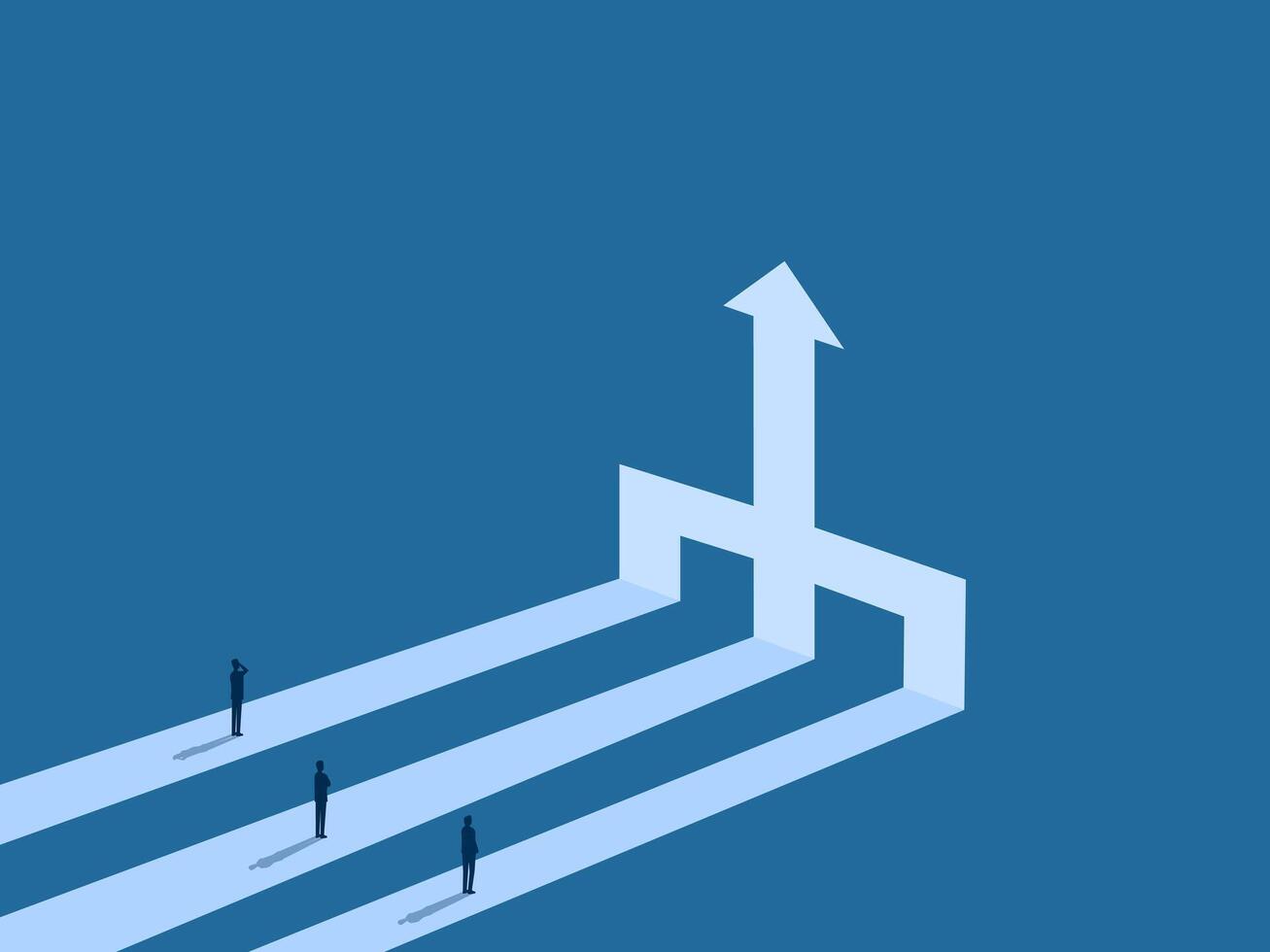 Businessmen from different backgrounds share the same path to the same destination vector