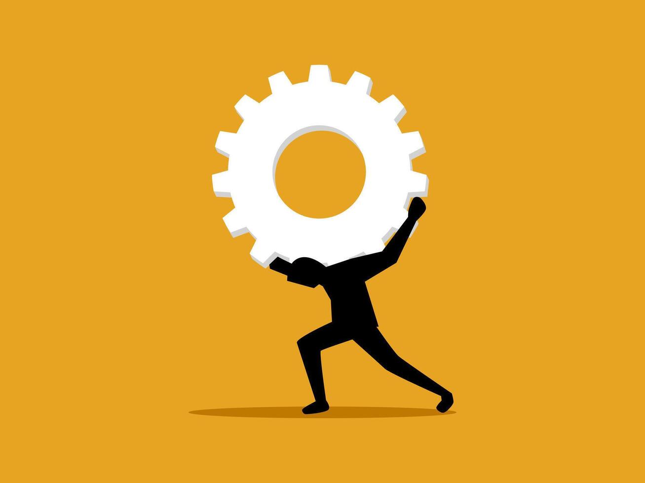 Work, Heavy Load, Businessman Trying to Carry Gears vector