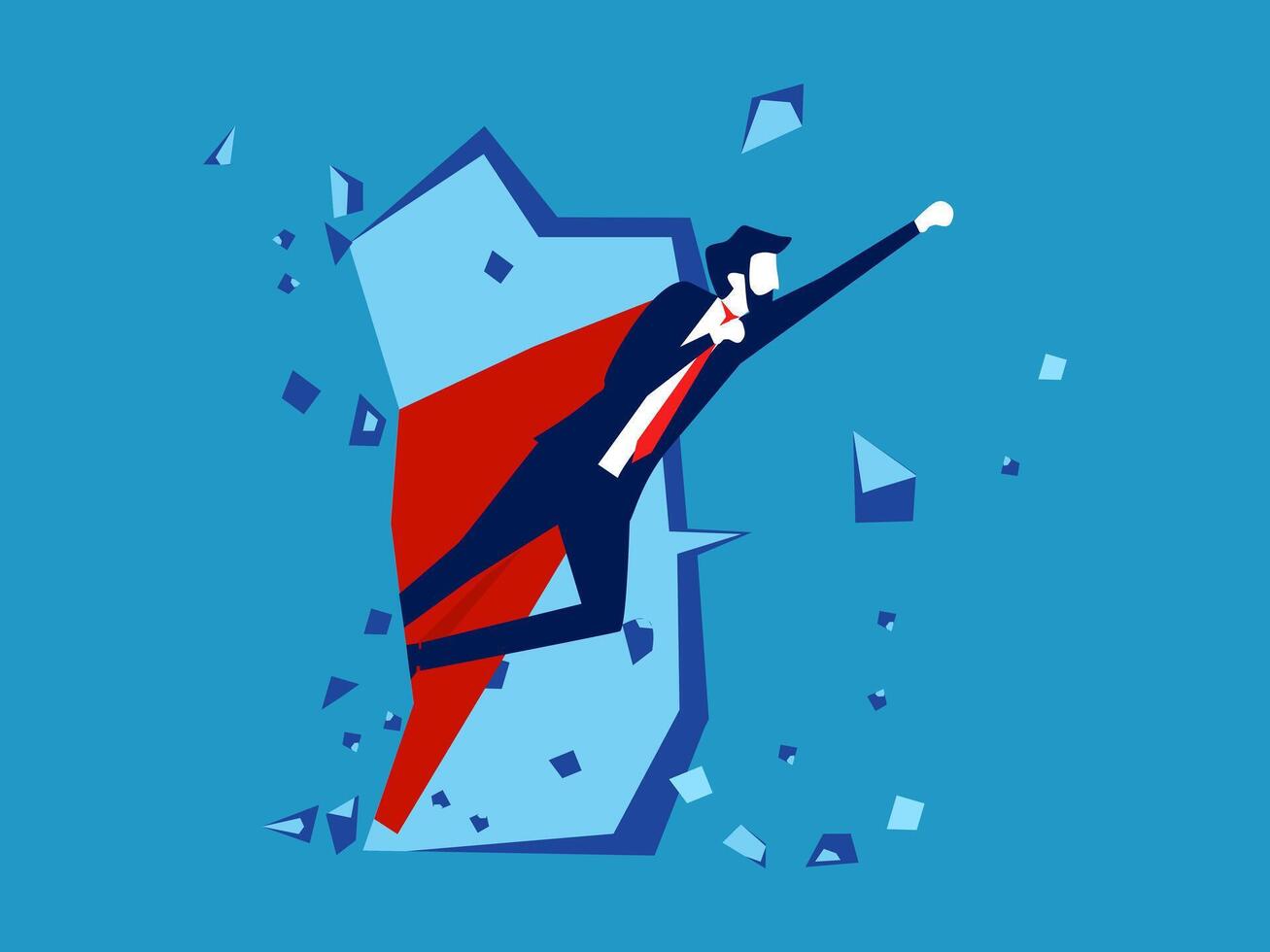 businessman breaking through the wall of success vector