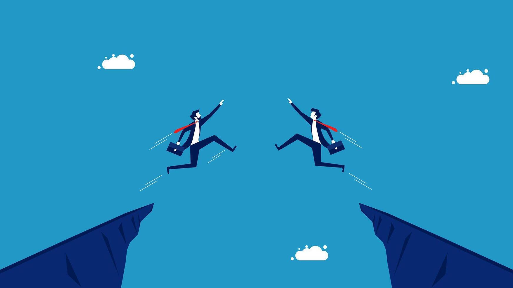 two businessmen jumping over a cliff vector