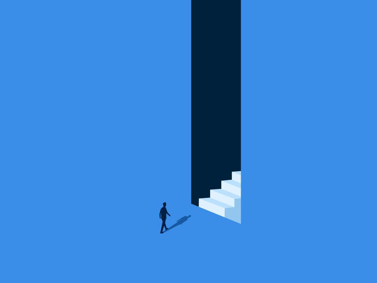 Businessman walks up the stairs to great success in the future. vector