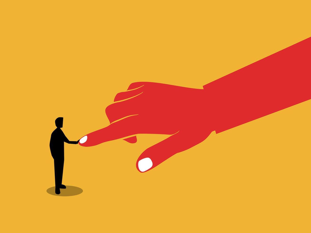 Challenge, Businessman fighting and pushing giant hand vector
