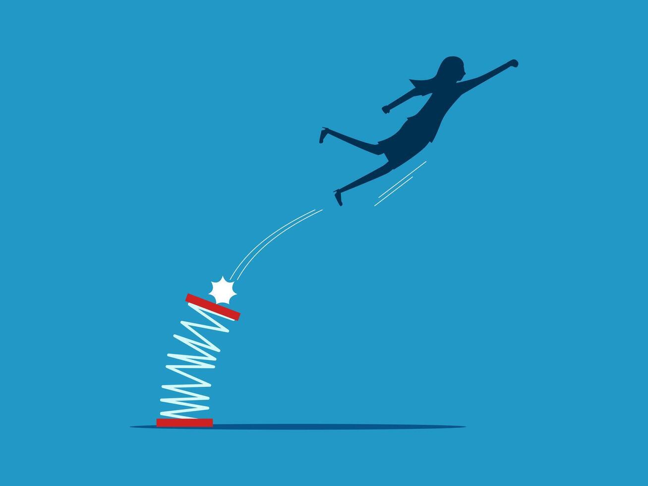 a woman is jumping off a spring and falling into a hole vector