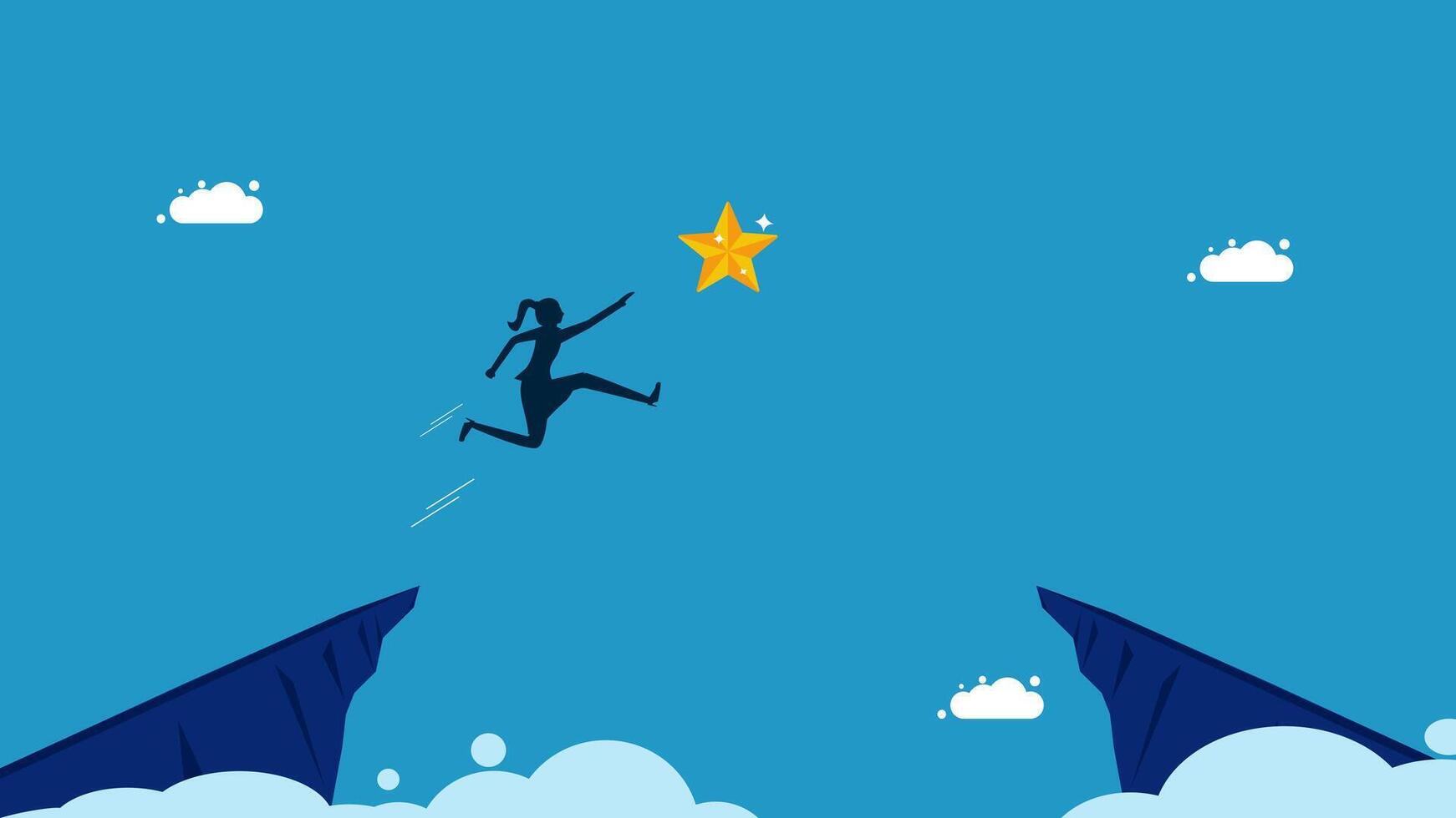 a man jumping over a cliff to get a star vector