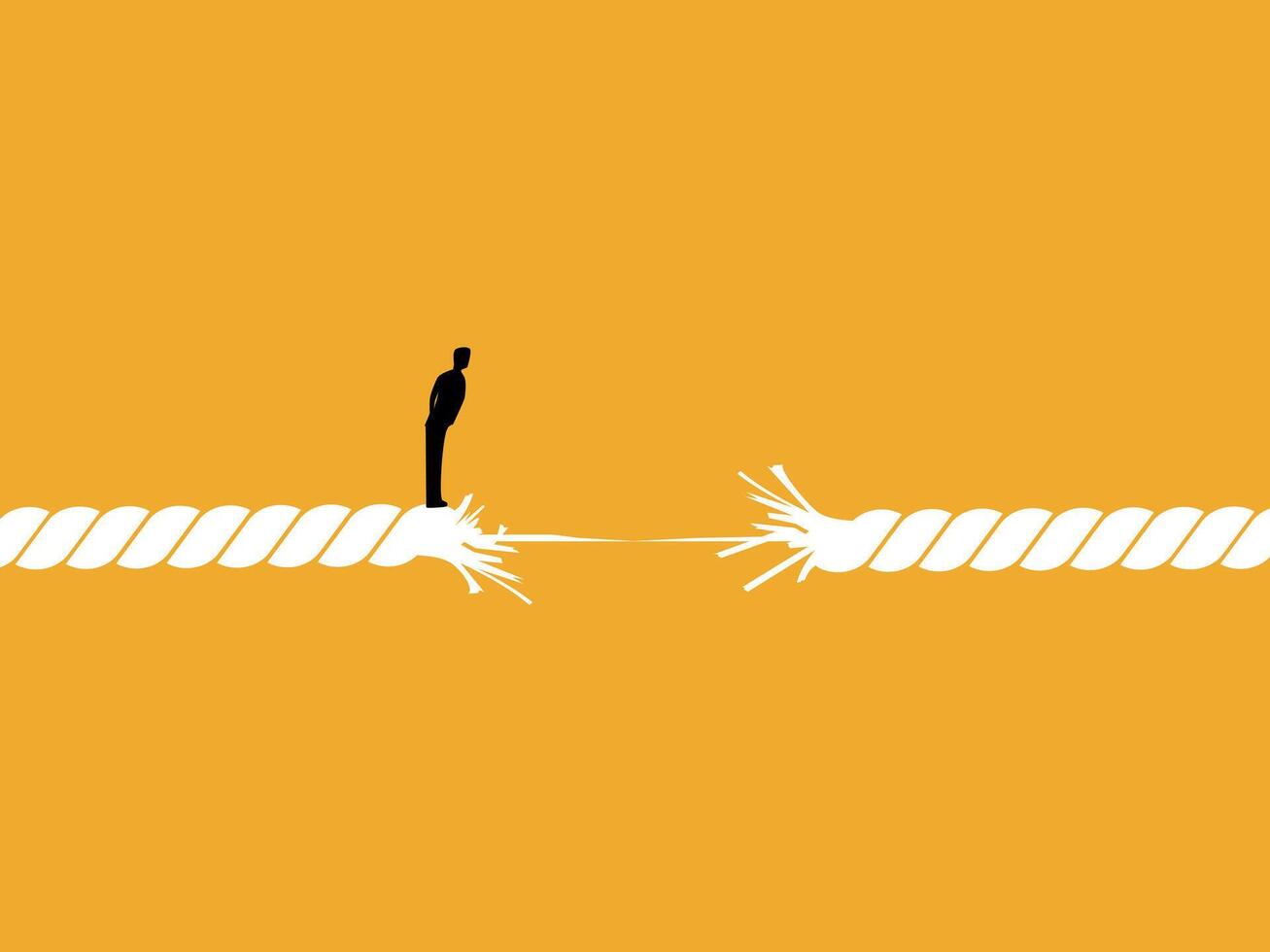 Crisis, Life on the Line, Businessman Stands and Watches Rope Breaking vector