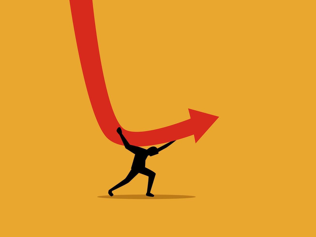 Reversing Point, Businessman Trying to Change the Direction of the Arrow Chart to Point Up vector