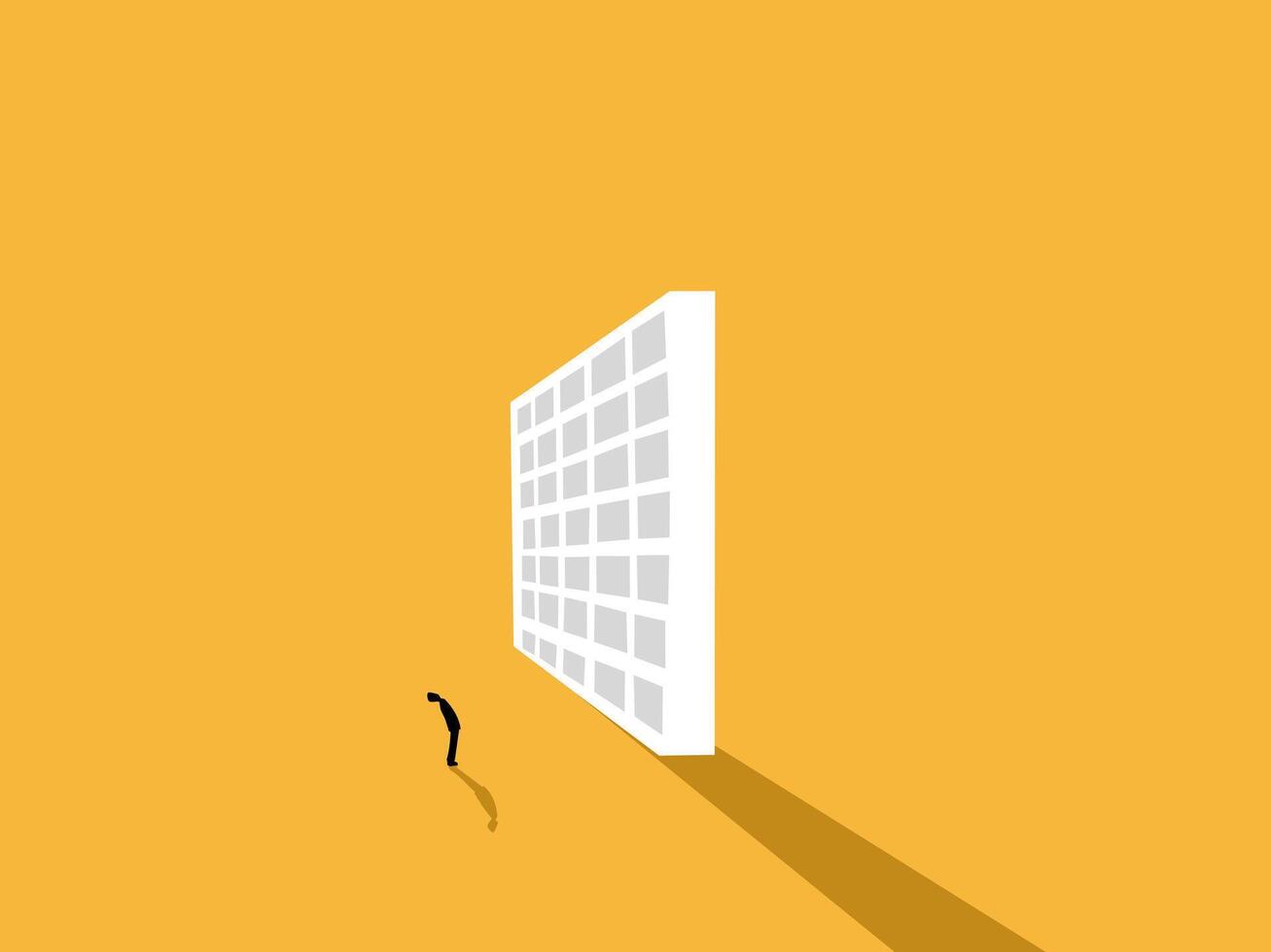 Raise taxes, businessman standing in front of a giant wall vector