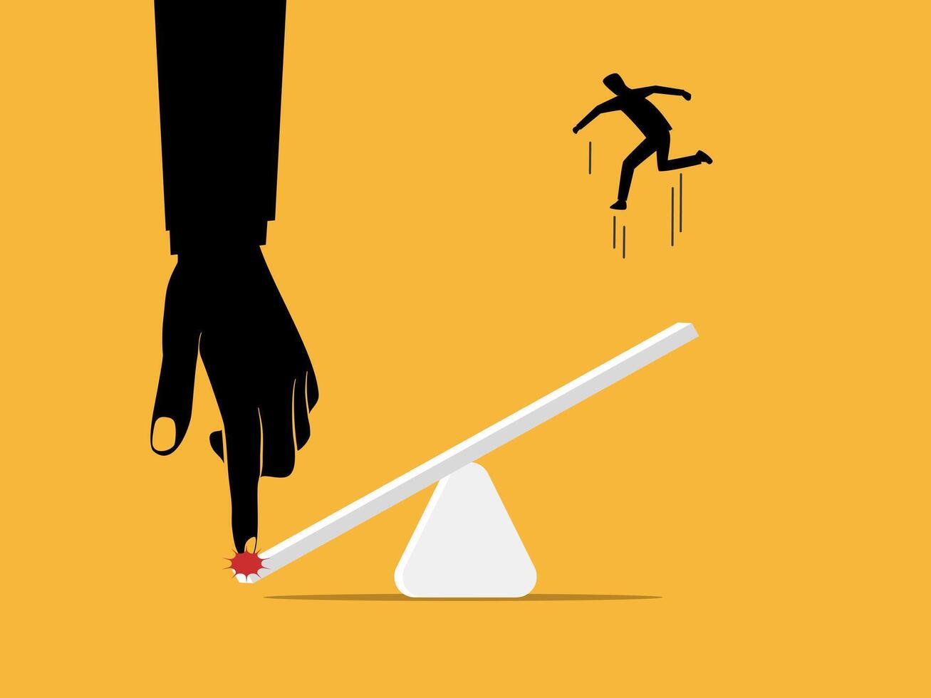 Big Hand Pushes Businessman Seesaw to Jump Up vector