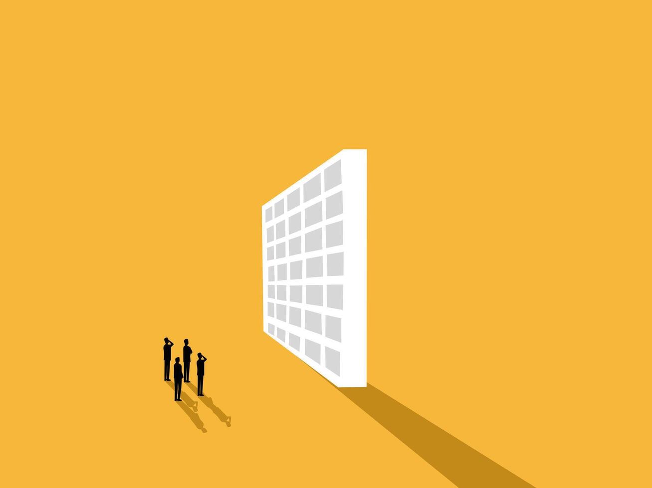 Raise taxes, team businessman standing looking at a giant wall vector