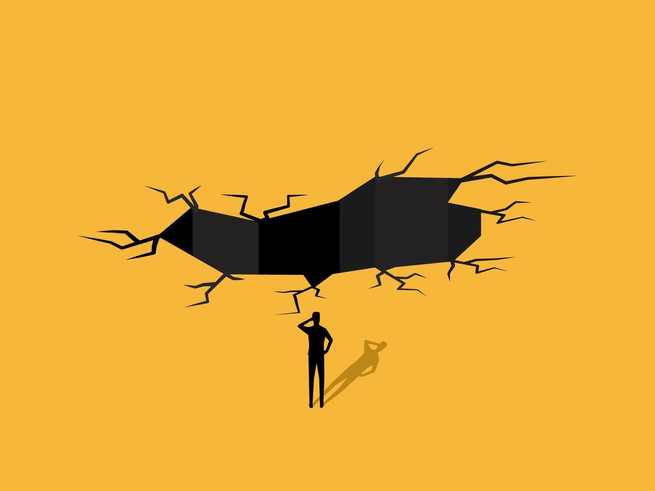 Businessman thinking at the big trap hole vector