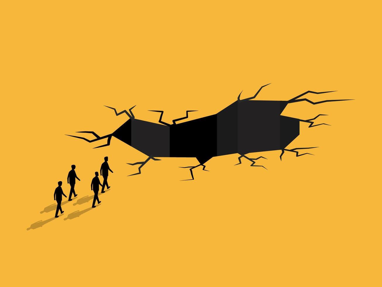 Businessman team walking towards the big trap hole vector