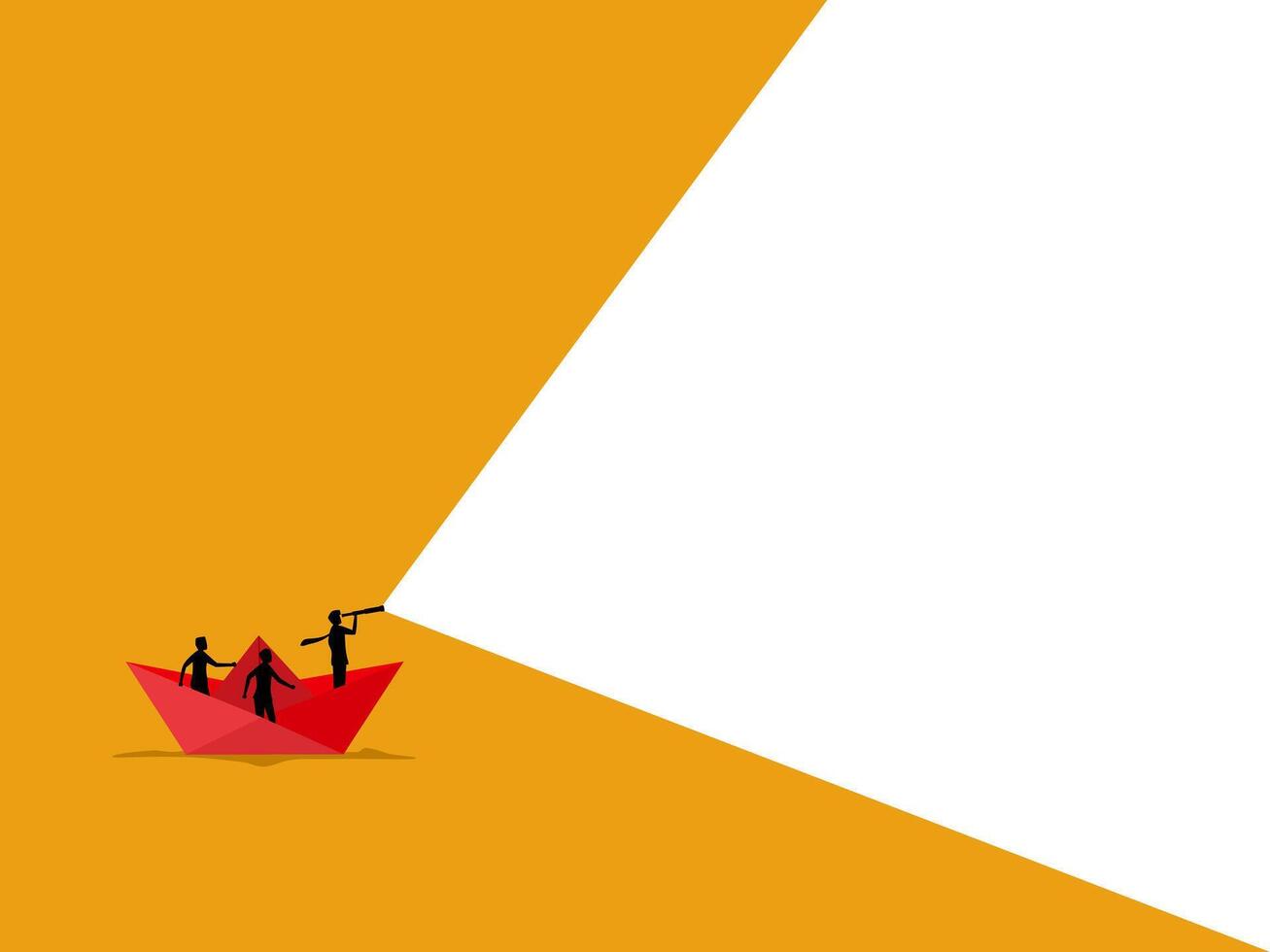 Businessman and team with binoculars sailing a paper boat vector