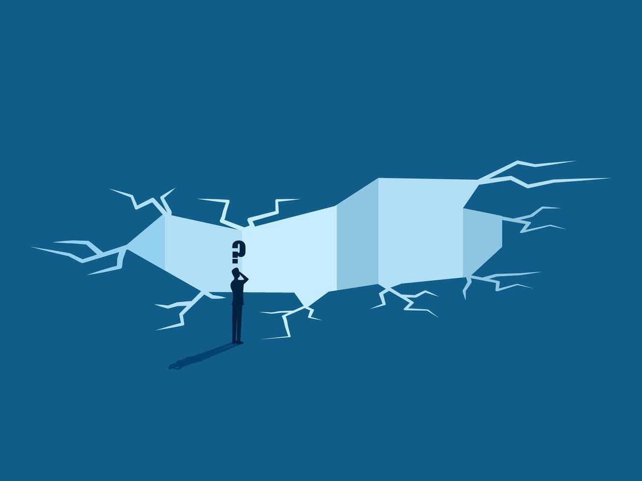 Businessman standing solving the problem at the big trap hole vector