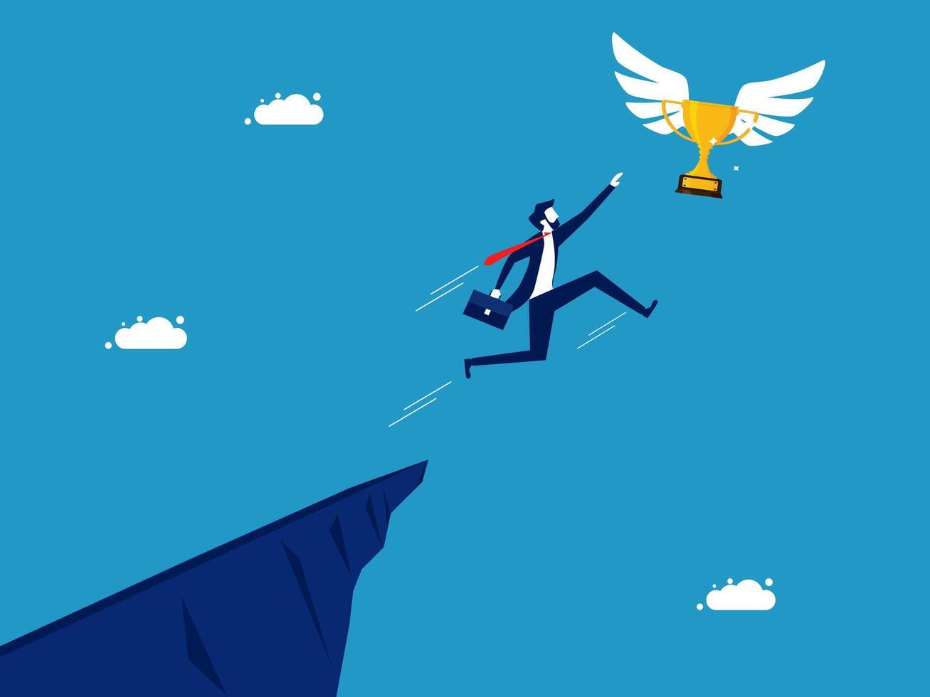businessman flying over the cliff with a trophy vector